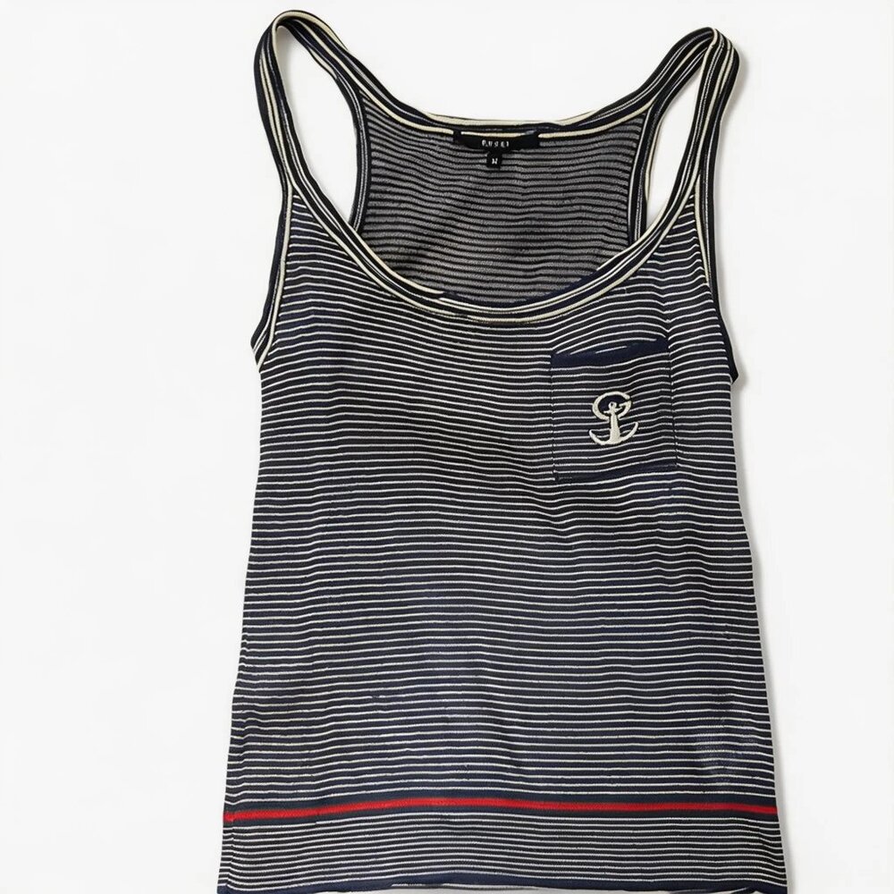 Gucci Silk Knit Nautical G Logo Sherry Web Sleeveless Pocket Blouse - Picture 2 of 16